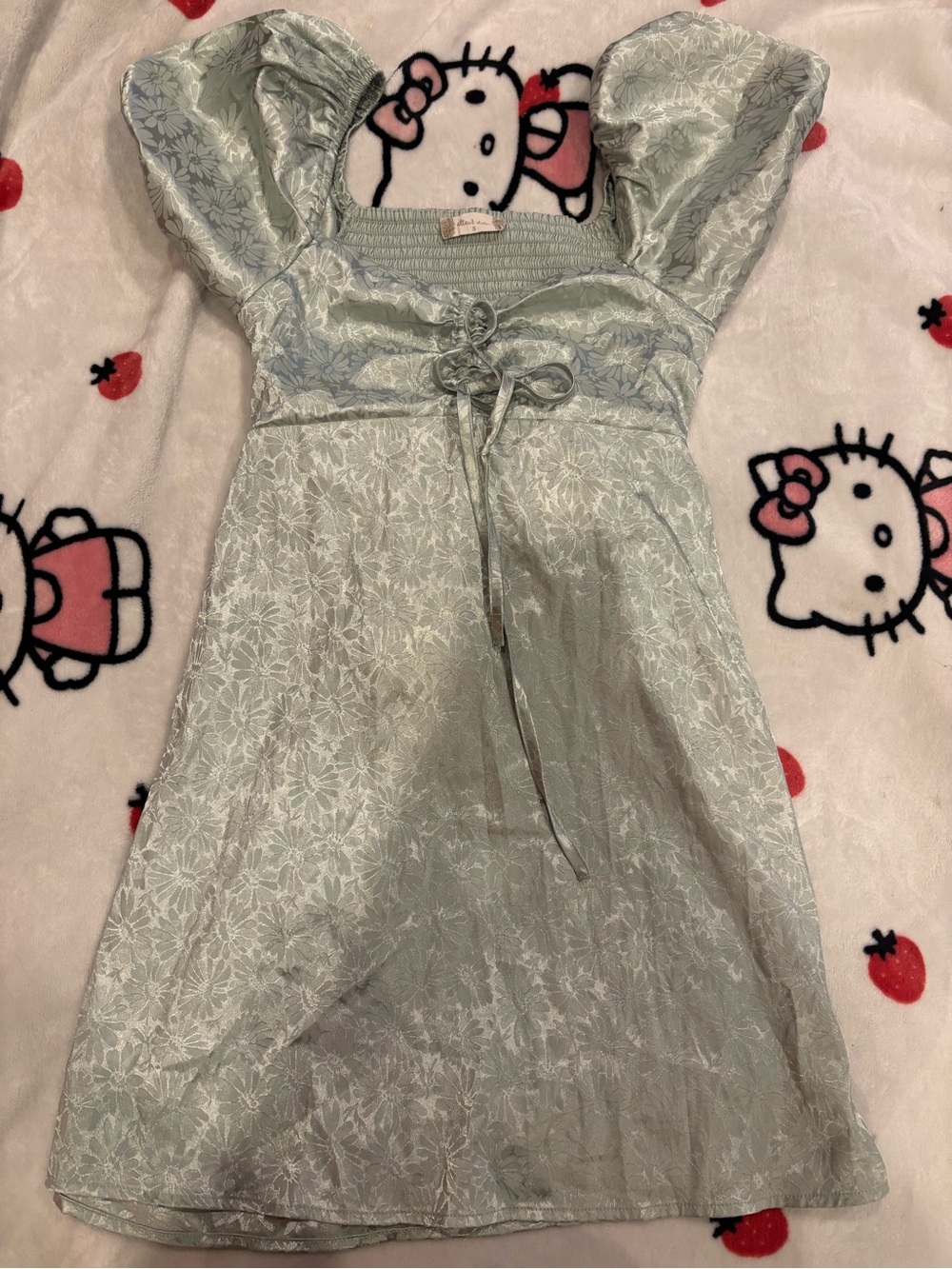 Altar'd State Pale Sage Floral Puff-Sleeve Dress